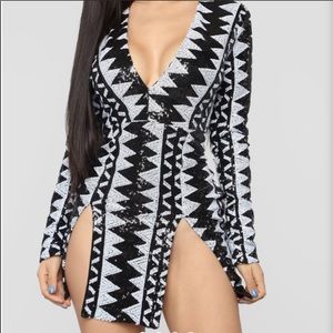 Black and white sequin dress